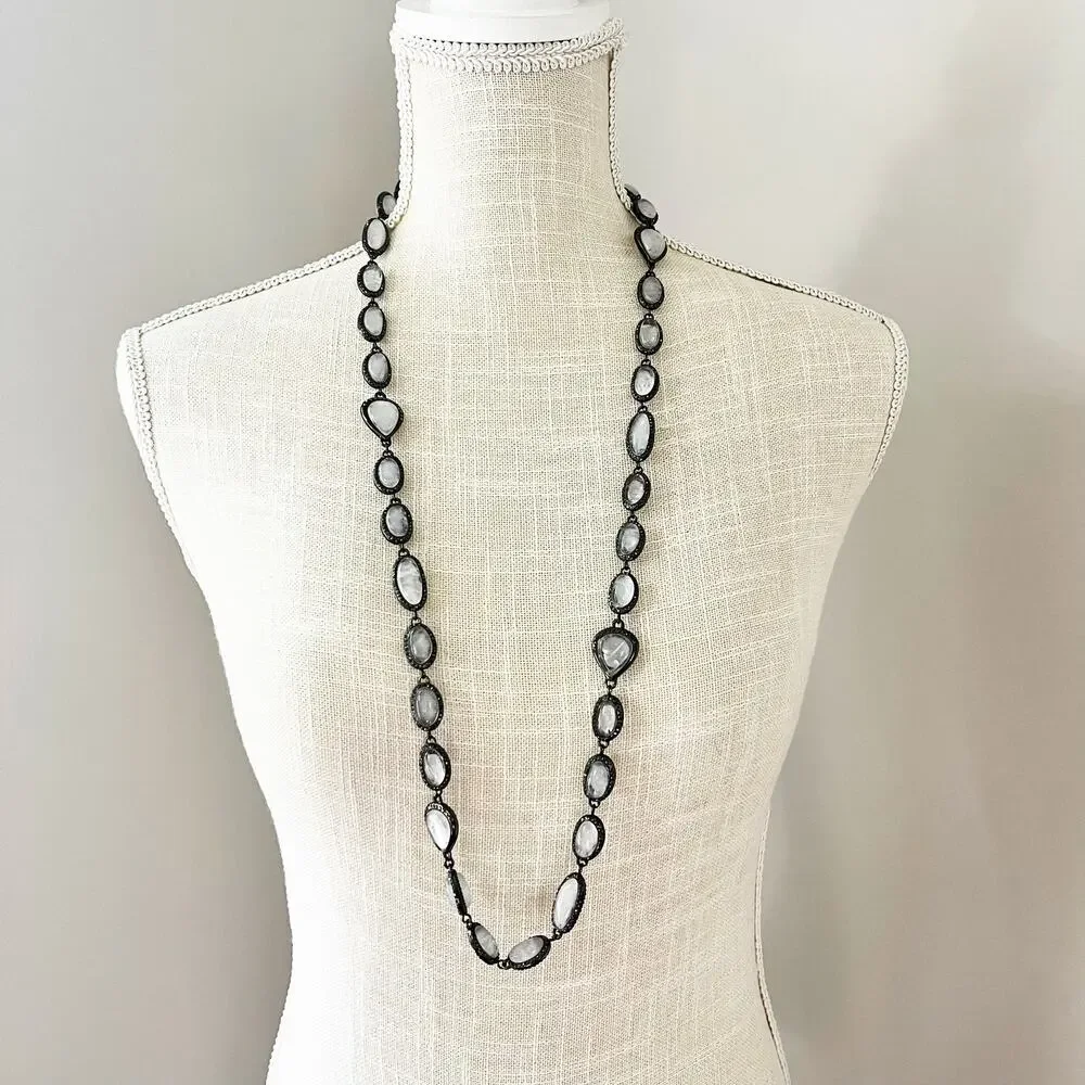 NEW Chico's Hematite & Glass Station Necklace